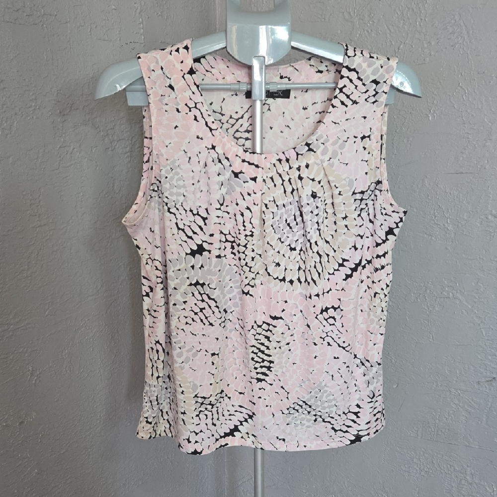 Kasper Pink Fitted Tank Top with Intricate Pattern Office Professional Layering
